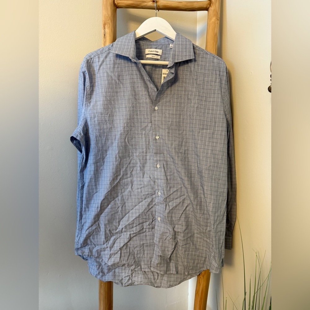 Calvin Klein Men's Casual Gray Plaid Shirt